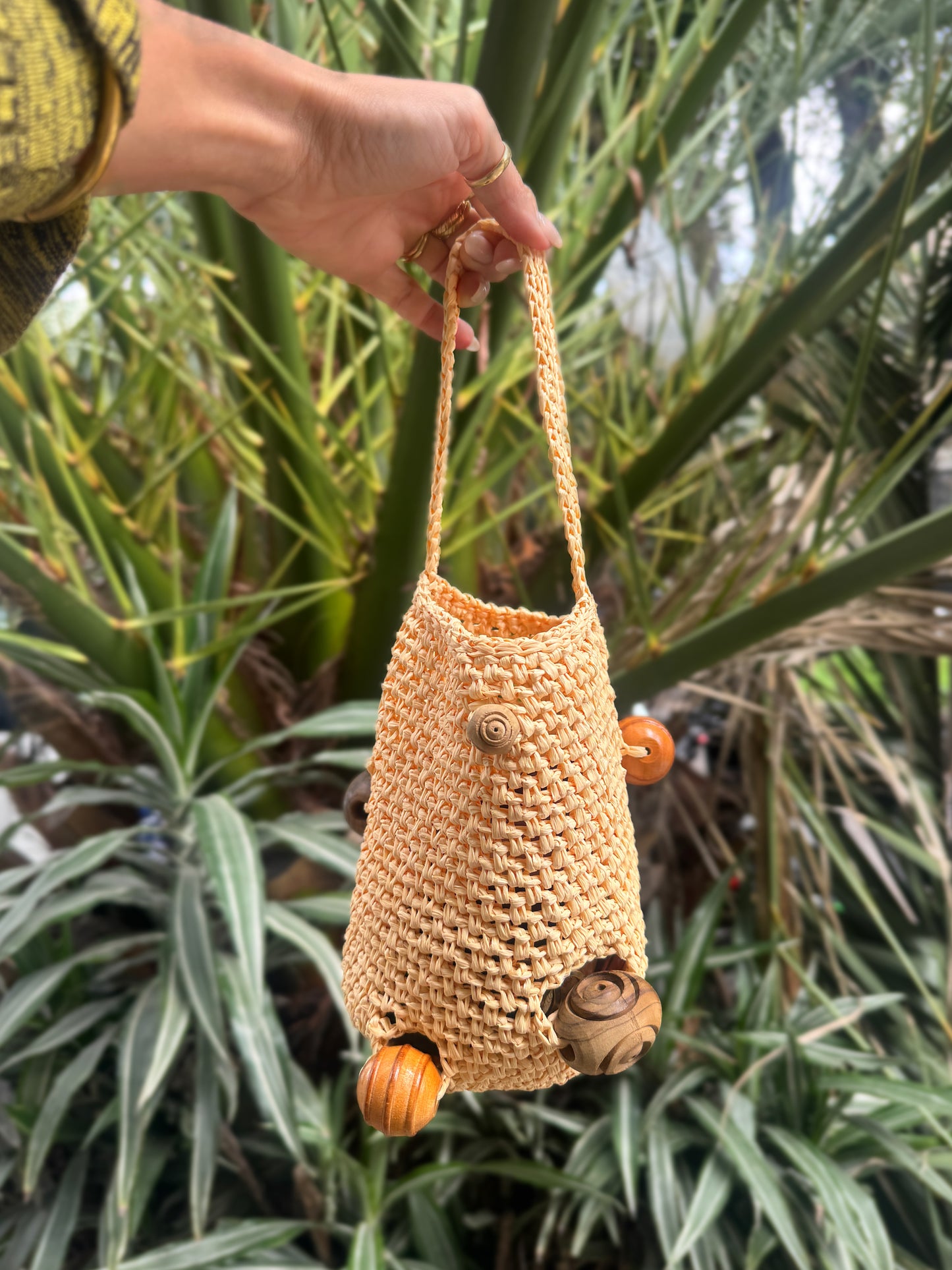 Mini Bucket Bag with Wooden Beads