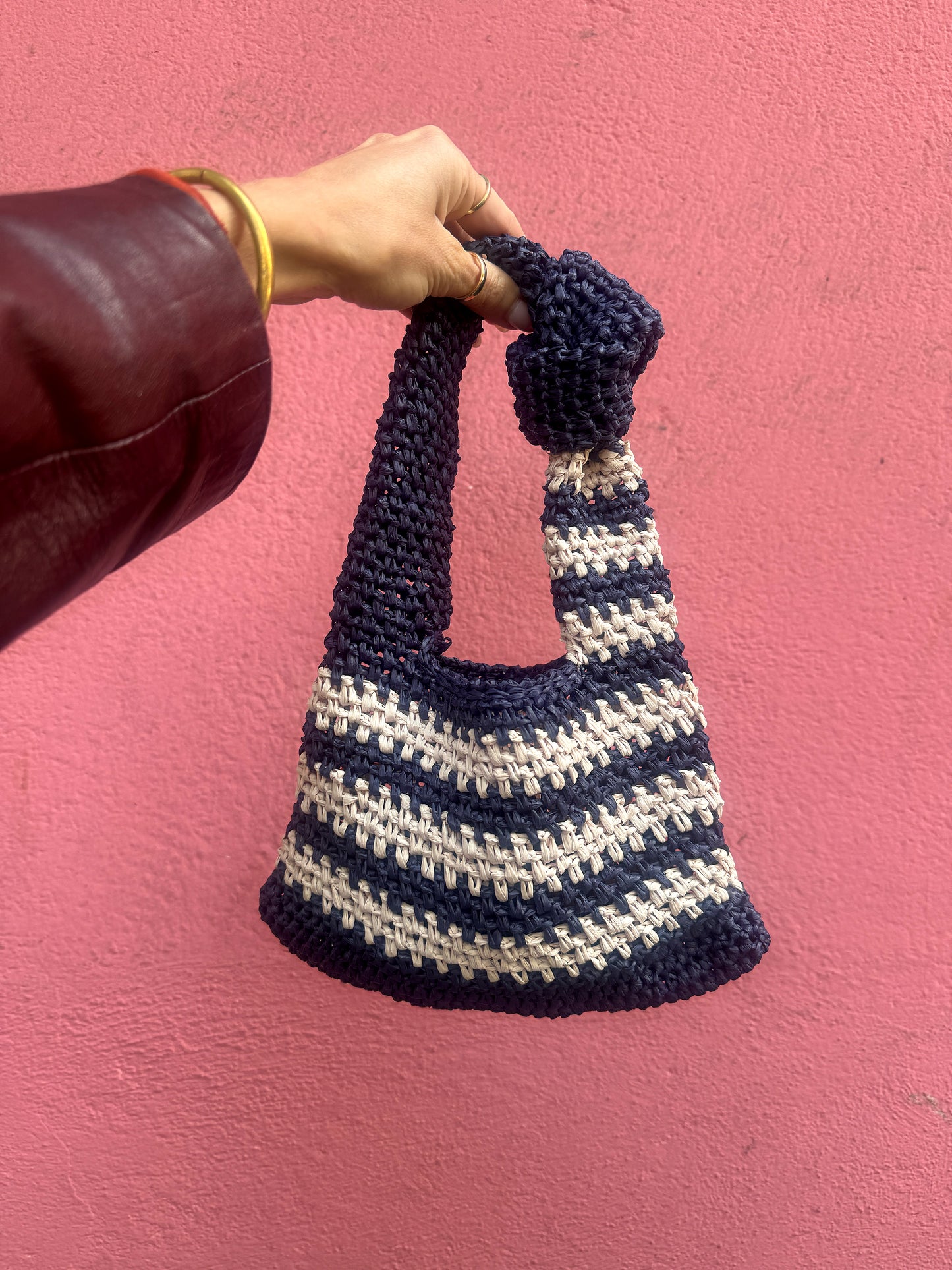 Navy Stripe Knotted Baguette Purse