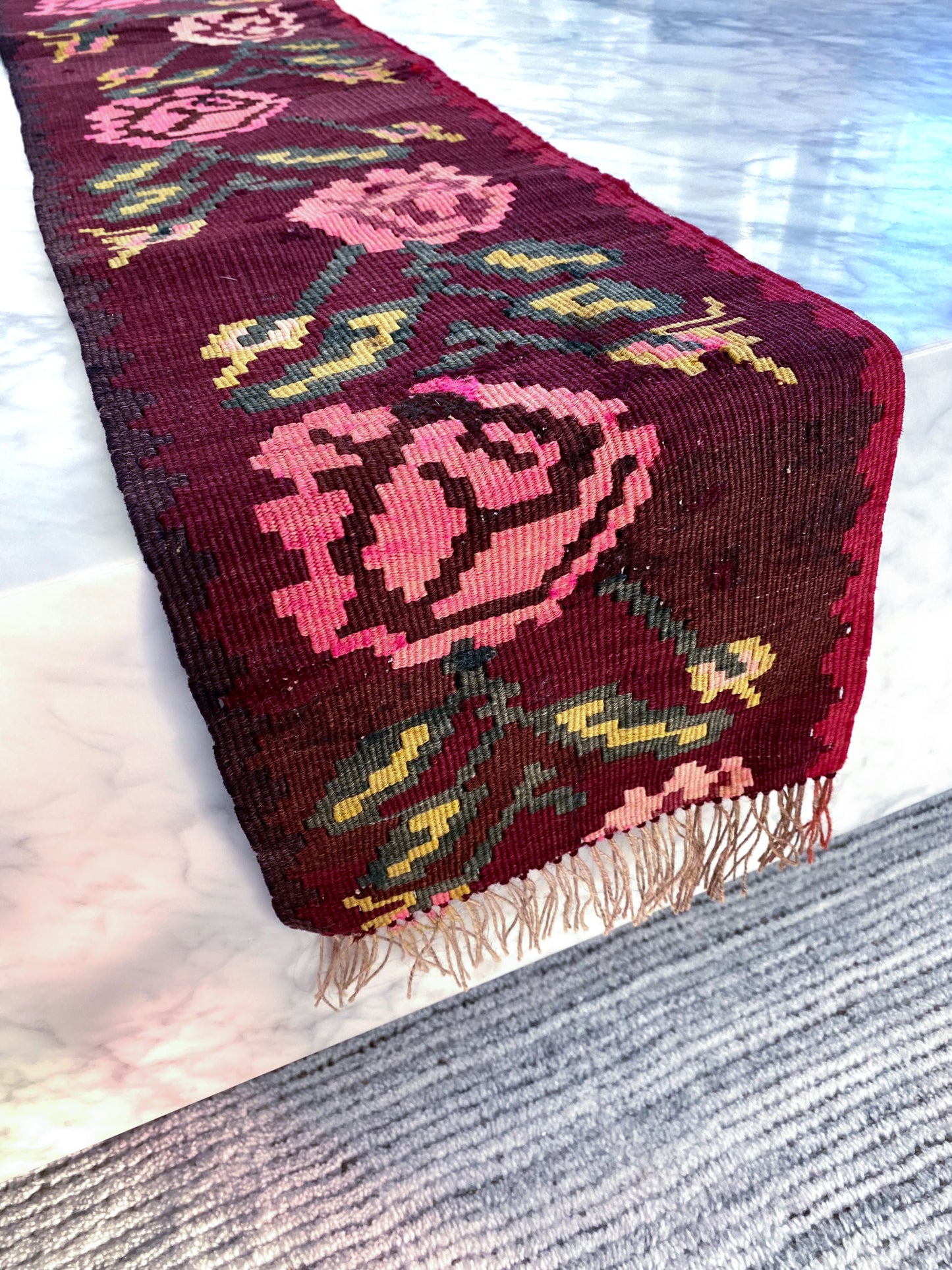 Antique Rose Kilim Table Runner