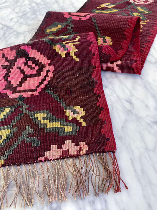 Antique Rose Kilim Table Runner