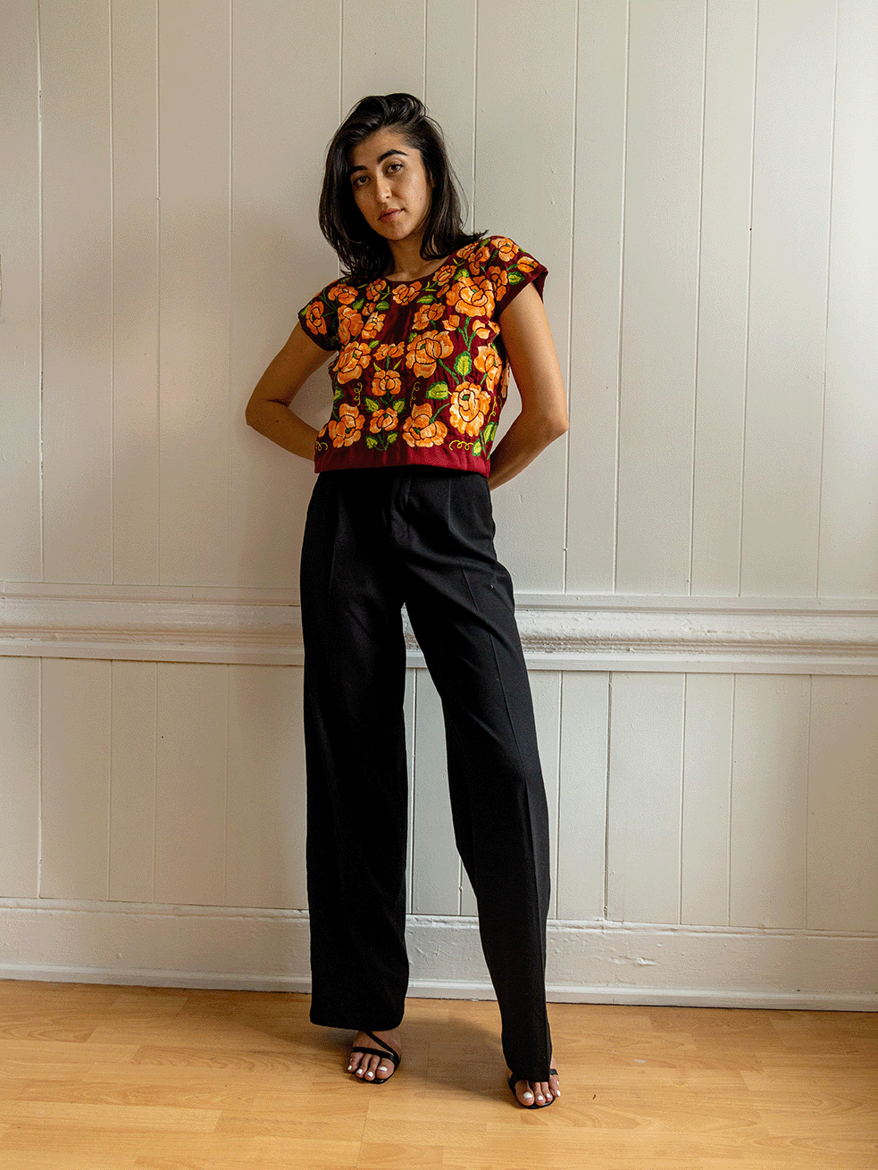 Vintage Orange Rose Huipil