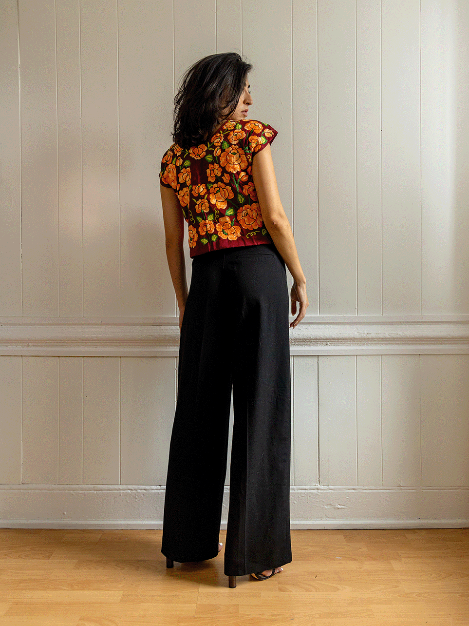 Vintage Orange Rose Huipil