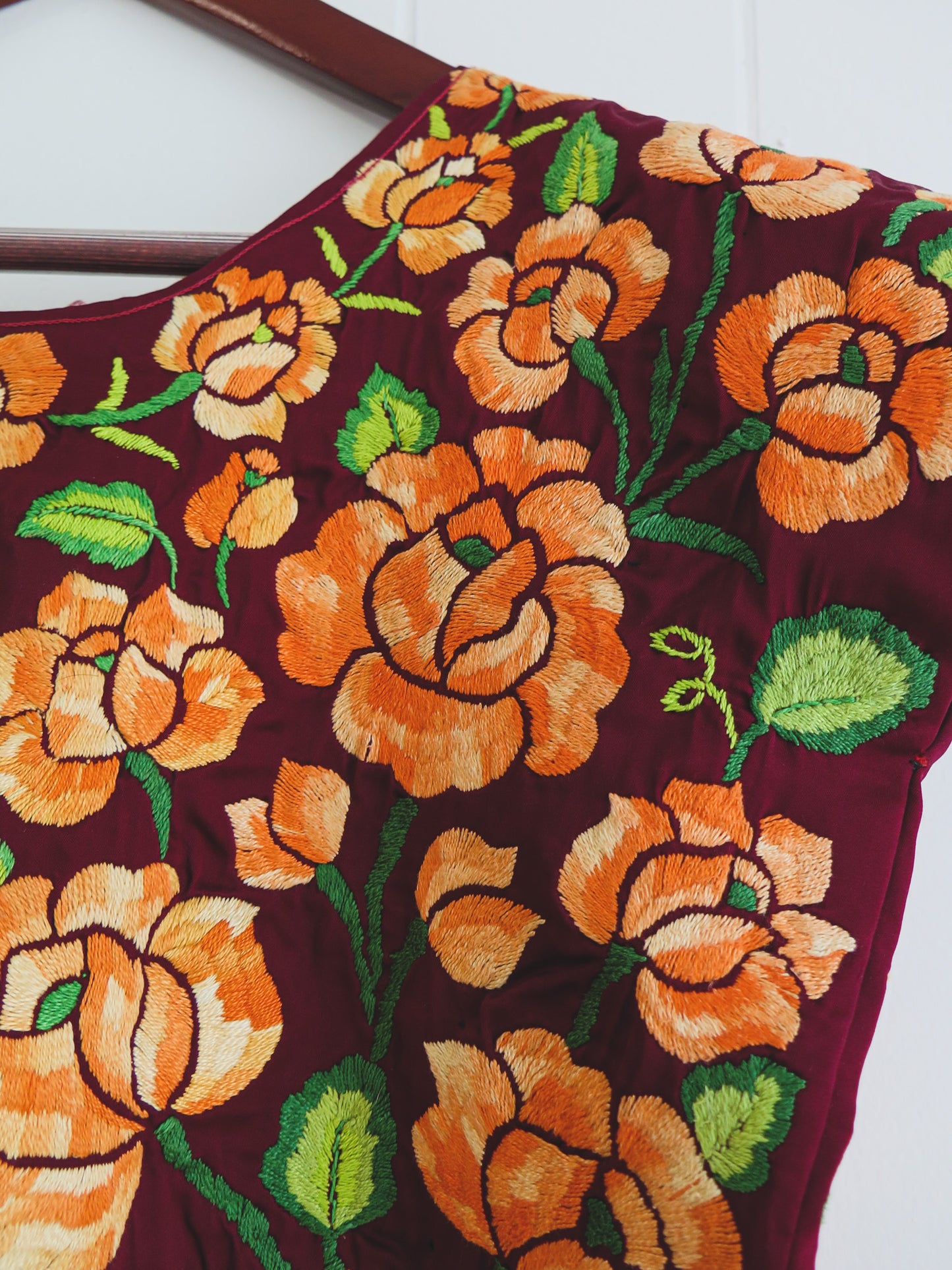 Vintage Orange Rose Huipil