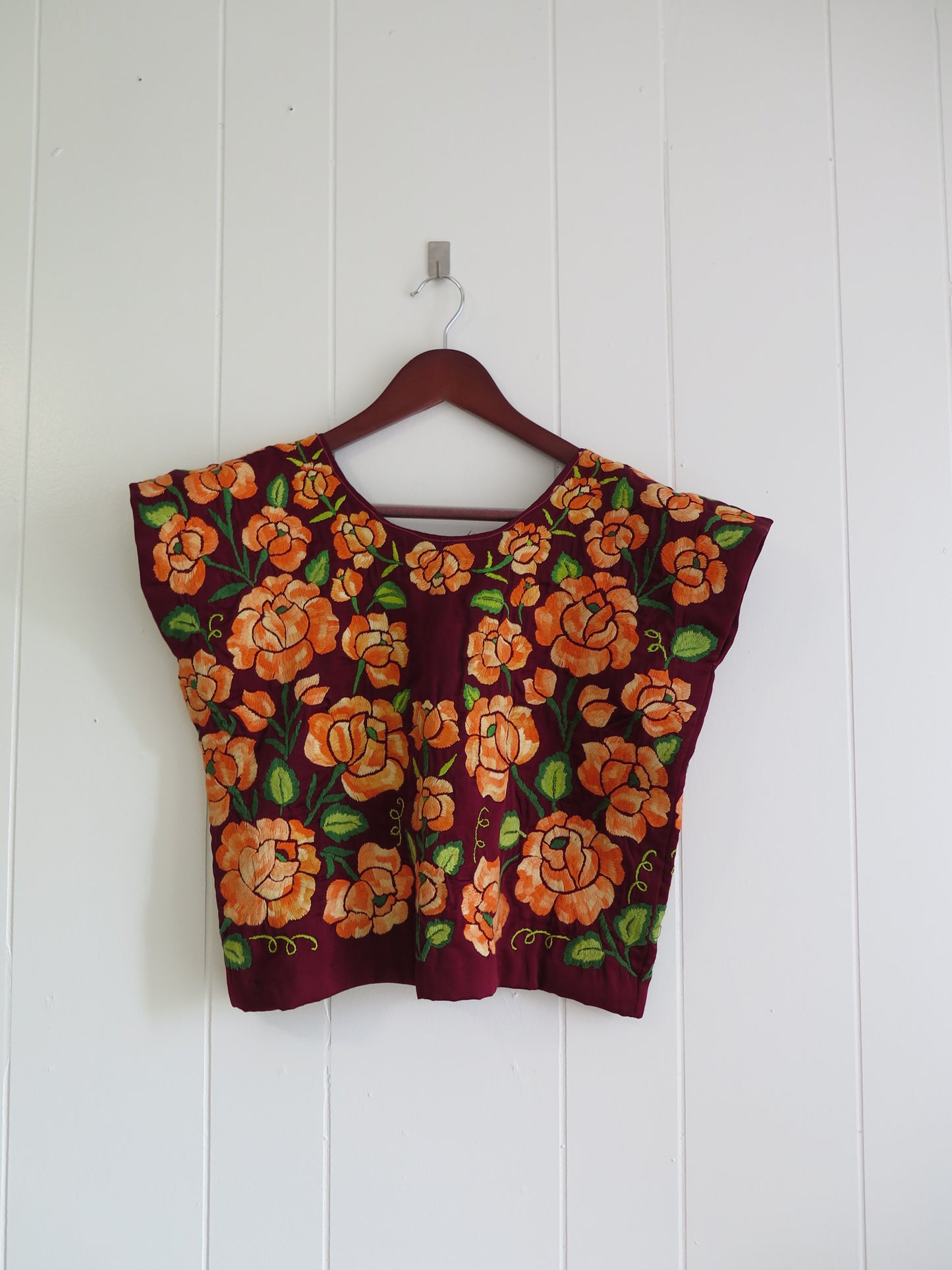 Vintage Orange Rose Huipil