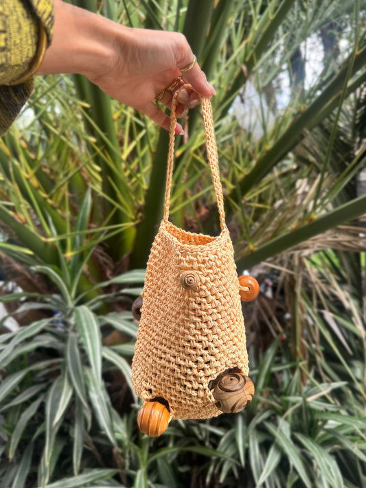 Mini Bucket Bag with Wooden Beads