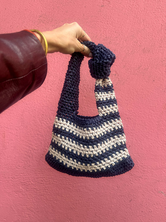 Navy Stripe Knotted Baguette Purse
